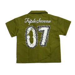 Triple Sevens Olive Green Logo Short Sleeve Work Shirt