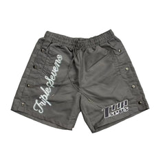 Triple Sevens Grey Snap‑Side Graphic Street Shorts