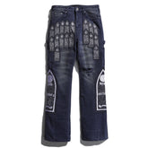 Who Decides War Cathedral Embroidered Navy Stacked Flare Jeans