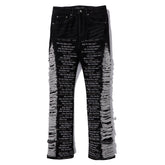 Who Decides War Frayed Side Text Print Black Flare Denim Jeans