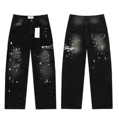 Vale Forever Black Splatter Distressed Cargo Wide Leg Jeans