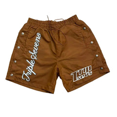 Triple Sevens Brown Snap‑Side Graphic Street Shorts