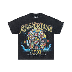 DUAA Washed Black 1993 Forever Champions World Flag Oversized T‑Shirt