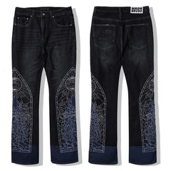 Who Decides War Cathedral Window Embroidered Black Stacked Flare Jeans
