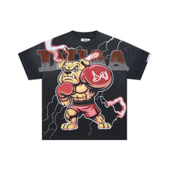 DUAA BOXING BULLDOG RHINESTONE VINTAGE WASH T‑SHIRT