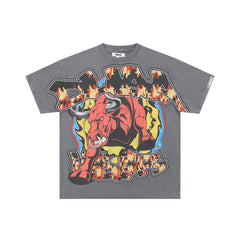 DUAA FLAMING RED BULL VINTAGE WASH GRAPHIC T‑SHIRT