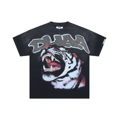 DUAA ROARING TIGER RHINESTONE VINTAGE WASH T‑SHIRT
