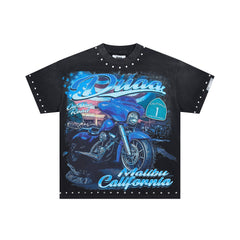 DUAA MALIBU CALIFORNIA MOTORCYCLE STUDDED VINTAGE WASH T‑SHIRT