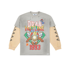 DUAA HOTLINE 1993 RACING FAKEOUT LAYERED DISTRESSED LONG SLEEVE SHIRT