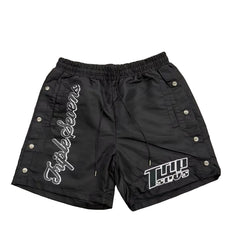 Triple Sevens Black Snap‑Side Graphic Street Shorts