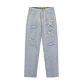 Drew House Ripped Smiley Patch Denim Jeans Light Wash