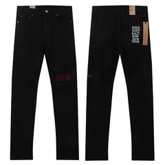 Ksubi Style Red Outlined Logo Slim Fit Jeans - Jet Black Stretch Denim