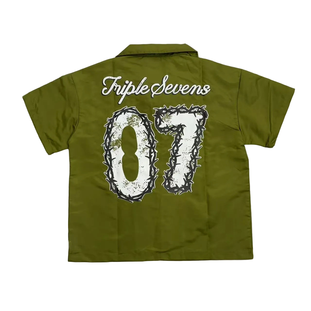 Triple Sevens Olive Green Logo Short Sleeve Work Shirt