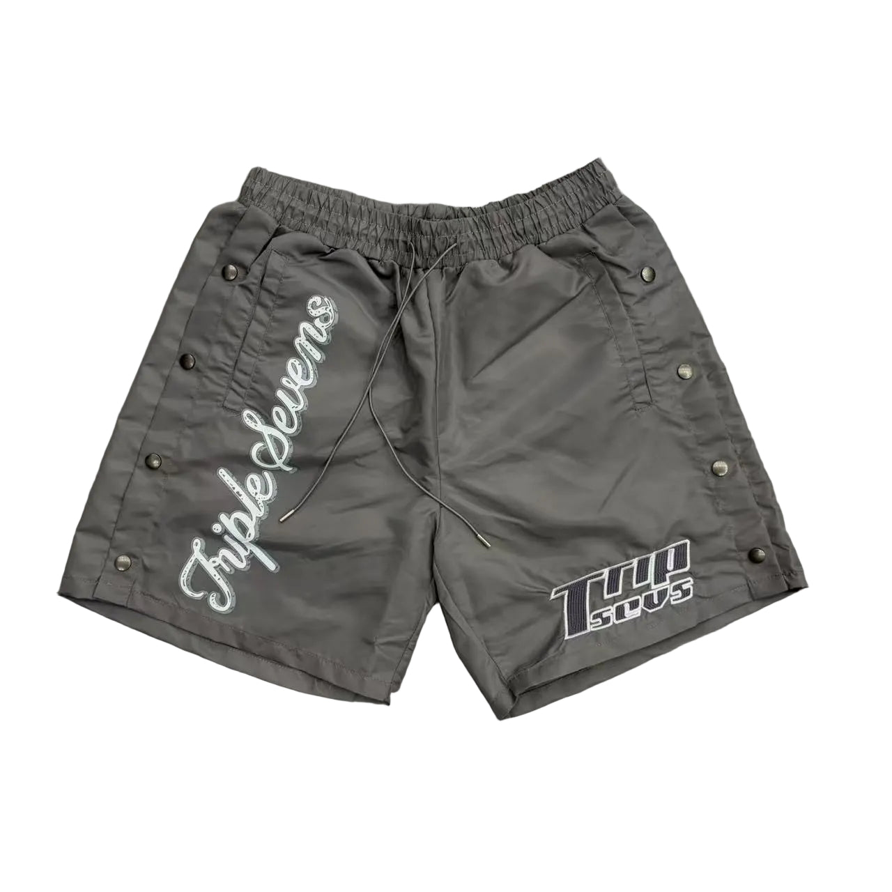 Triple Sevens Grey Snap‑Side Graphic Street Shorts