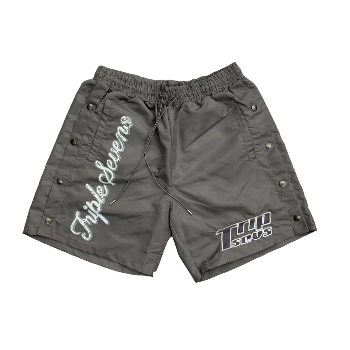Triple Sevens Grey Snap‑Side Graphic Street Shorts