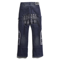 Who Decides War Cathedral Embroidered Navy Stacked Flare Jeans