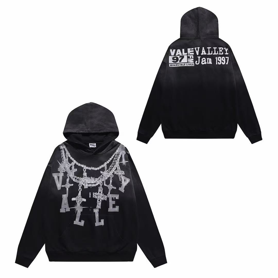 Vale Forever 1997 Chain Cross Vintage Washed Black Hoodie