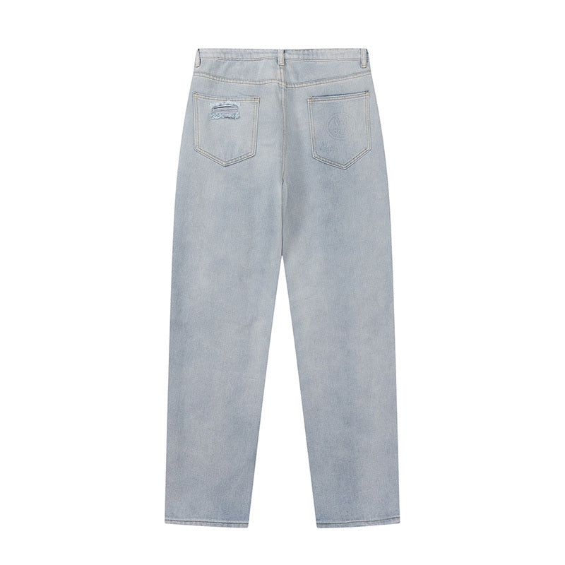 Drew House Ripped Smiley Patch Denim Jeans Light Wash