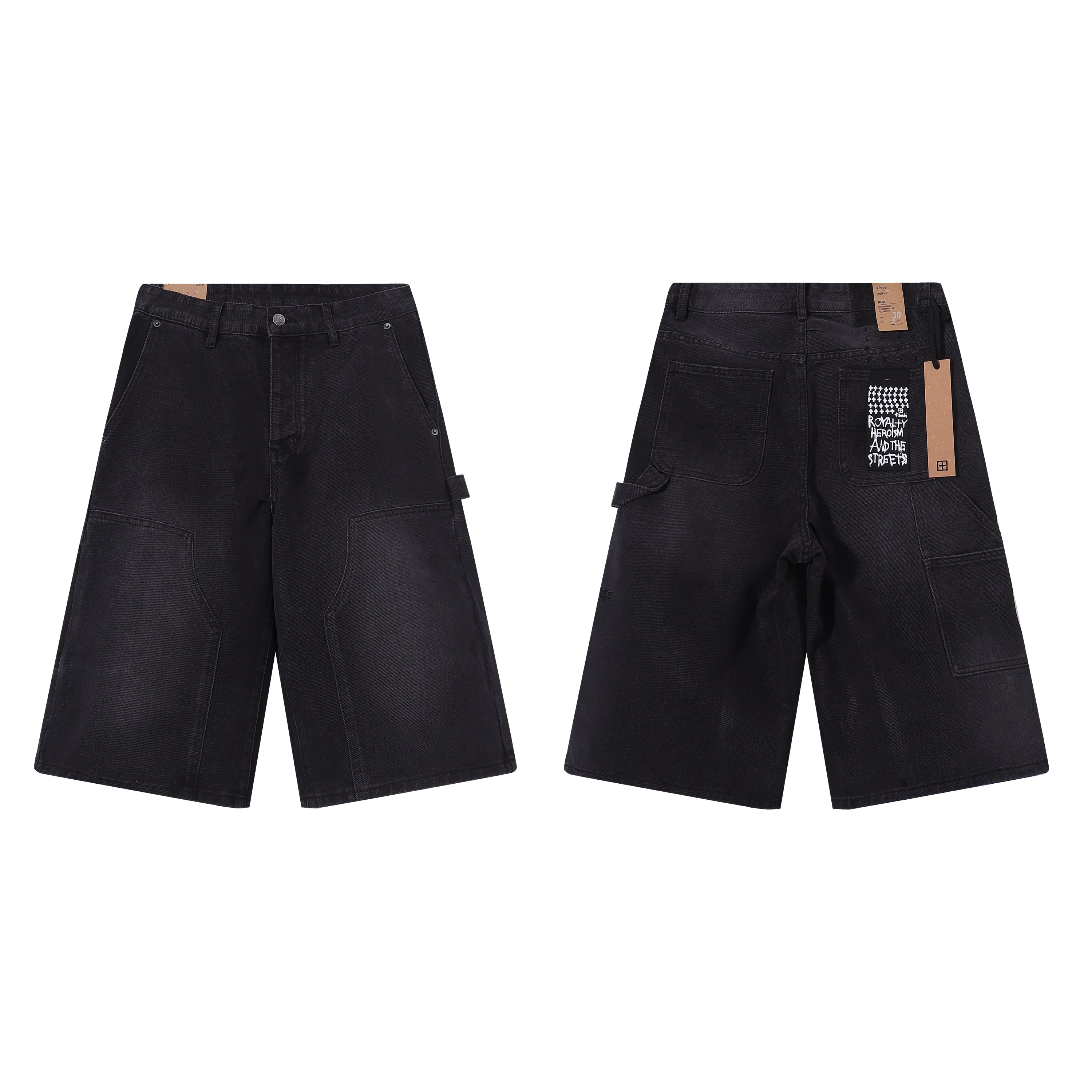 Ksubi Black Washed Baggy Carpenter Denim Jort Shorts