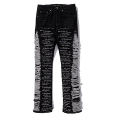 Who Decides War Frayed Side Text Print Black Flare Denim Jeans