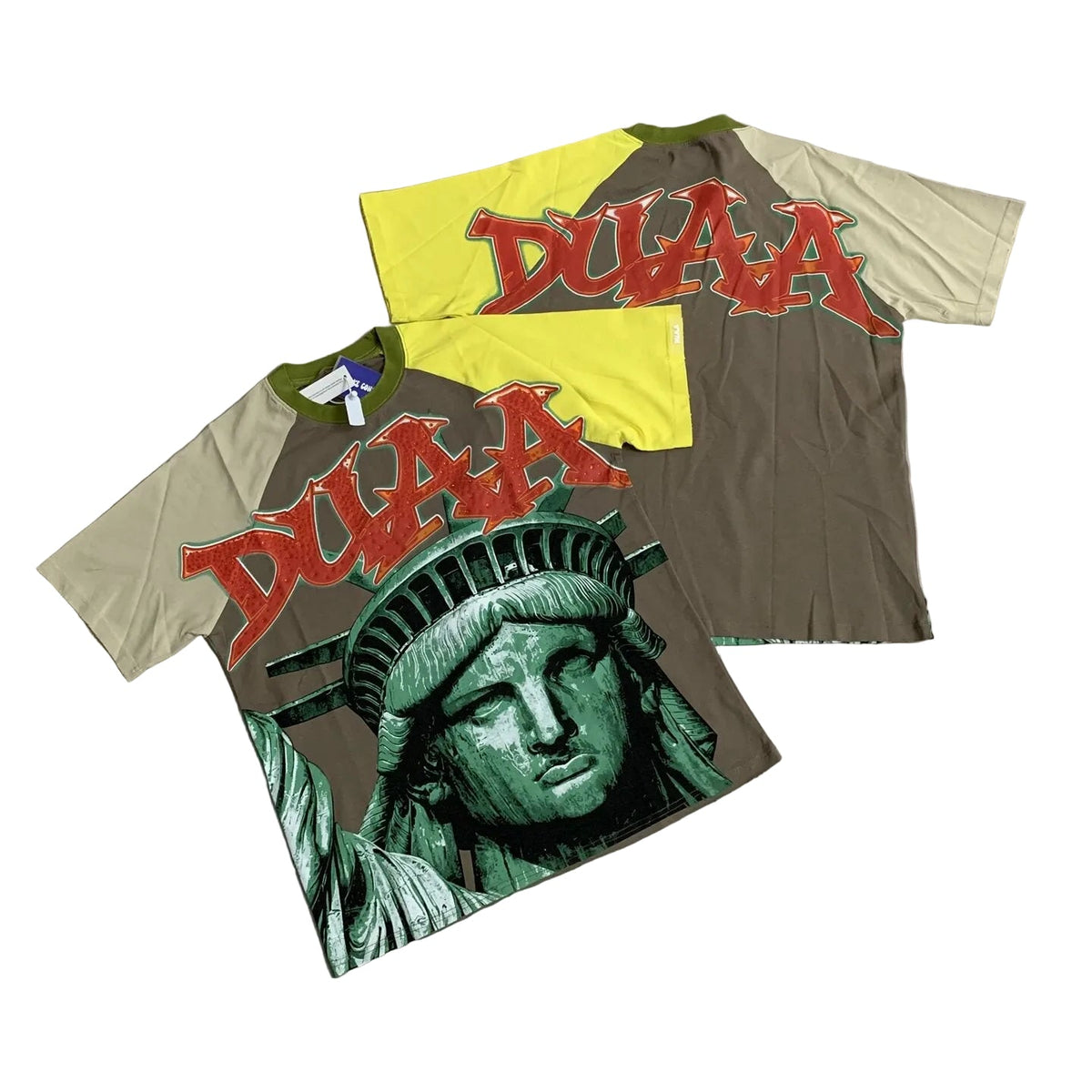 Duaa Statue Of Liberty Brown Color Block Graphic T-shirt