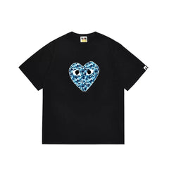 BAPE x PLAY Style Camo Heart Short-Sleeve Tee - Black/Blue