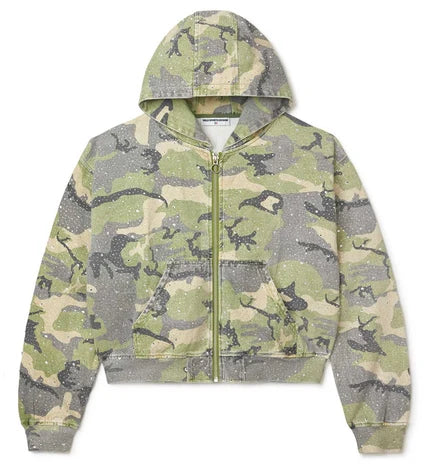 Vale Forever Camo Rhinestone Cropped Zip Up Hoodie
