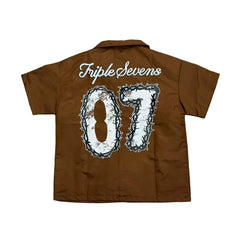 Triple Sevens Brown Logo Short Sleeve Work Shirt