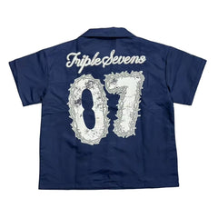 Triple Sevens Navy Blue Logo Short Sleeve Work Shirt