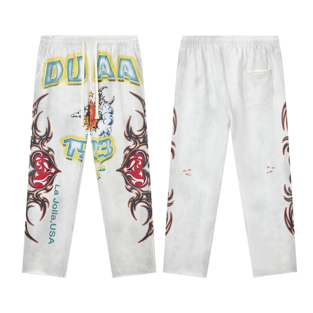 DUAA White Graphic Print Straight Leg Sweat Pants