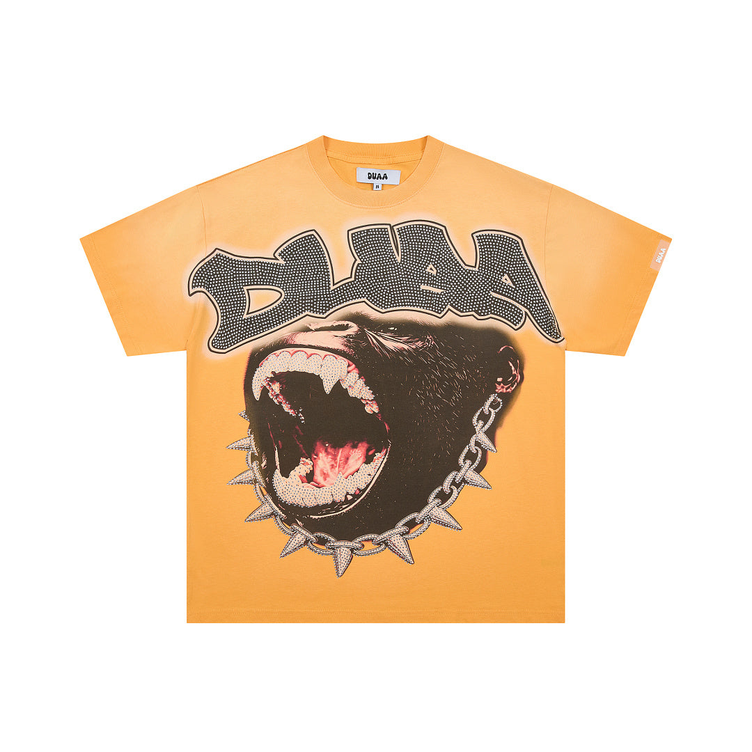 DUAA Orange Roaring Gorilla Spiked Chain Oversized Graphic T‑Shirt