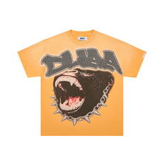 DUAA Orange Roaring Gorilla Spiked Chain Oversized Graphic T‑Shirt