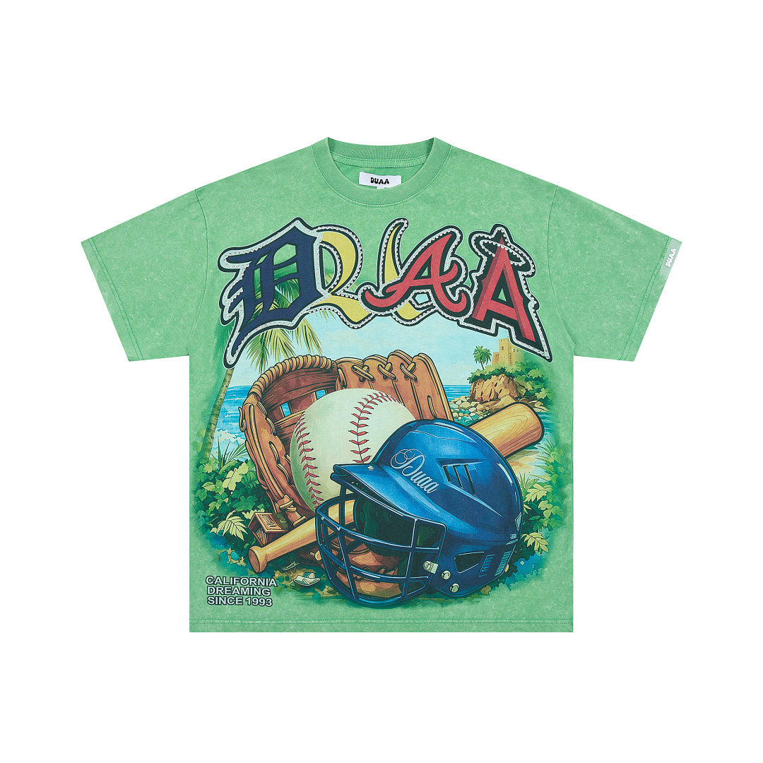 DUAA Green Washed California Baseball Oversized Graphic T‑Shirt
