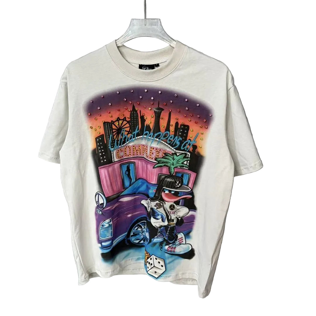 Triple Sevens Las Vegas Cartoon Duck Cityscape Cream Vintage Tee