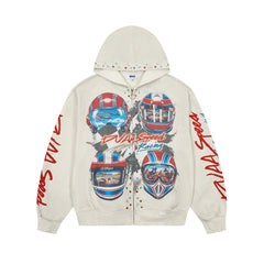 DUAA SPEED RACING HELMET RHINESTONE VINTAGE WASH FULL ZIP HOODIE