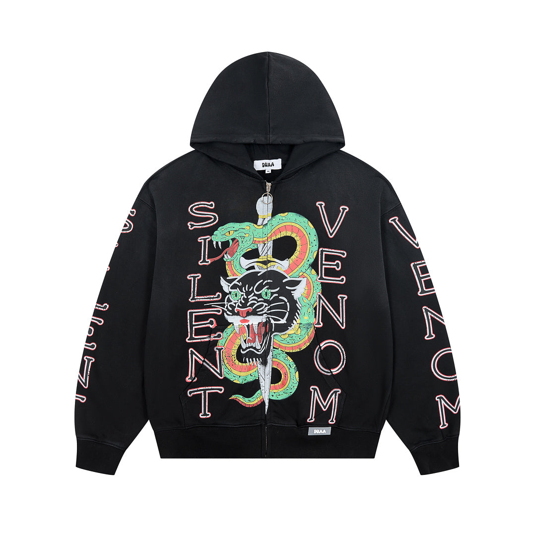 DUAA SILENT VENOM PANTHER SNAKE VINTAGE FULL ZIP HOODIE