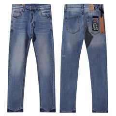Ksubi Style Cross Embroidered Slim Fit Jeans - Vintage Washed Mid Blue Denim