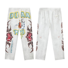 DUAA White Graphic Print Straight Leg Sweat Pants