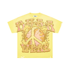 DUAA PEACE EARTH DISTRESSED YELLOW GRAPHIC T‑SHIRT