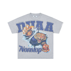 DUAA NONSTOP FOOTBALL TIGER RHINESTONE VINTAGE WASH T‑SHIRT