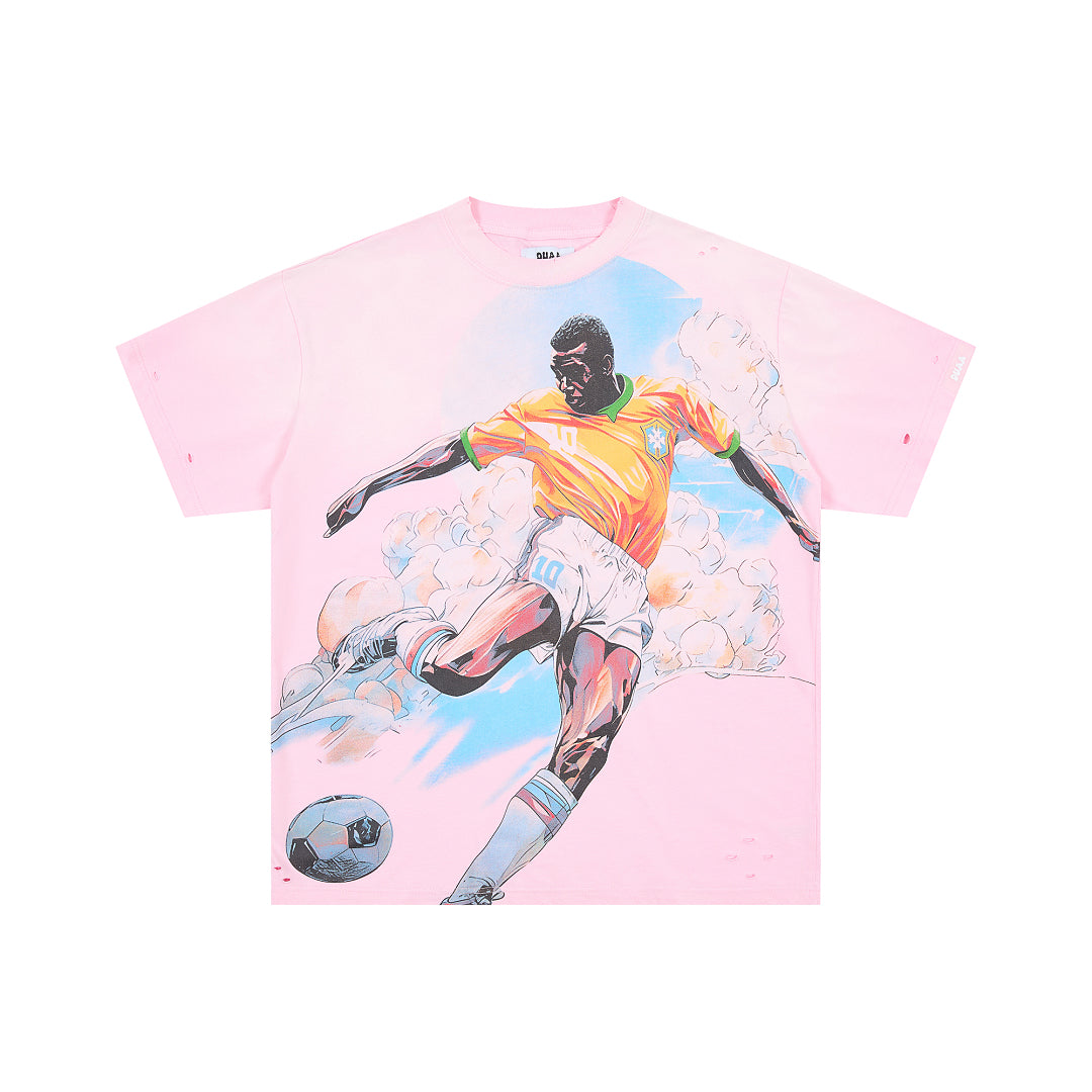 DUAA PELE SOCCER DISTRESSED PINK GRAPHIC T‑SHIRT