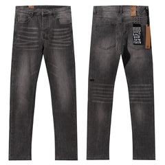 Ksubi Style Cross Embroidered Slim Fit Jeans - Vintage Washed Grey Black Denim