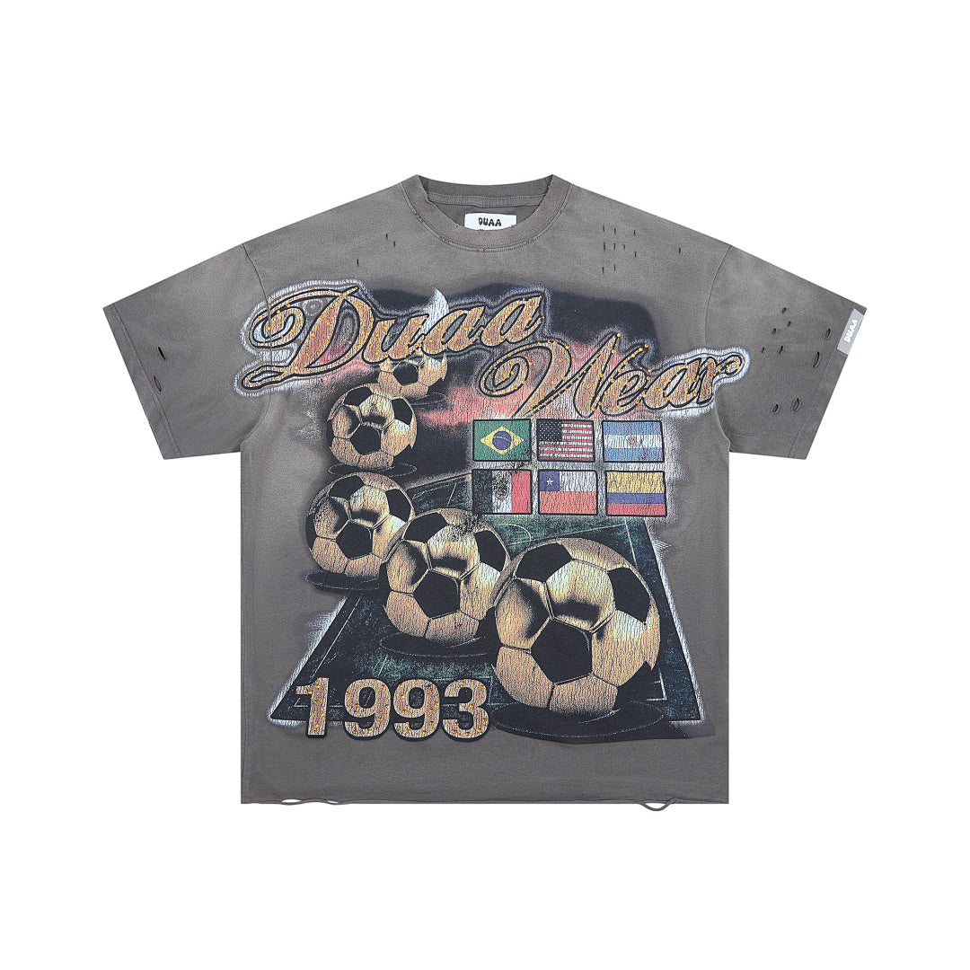 DUAA WEAR 1993 SOCCER FLAG DISTRESSED VINTAGE WASH T‑SHIRT