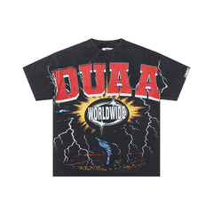 DUAA WORLDWIDE LIGHTNING RHINESTONE VINTAGE WASH T‑SHIRT