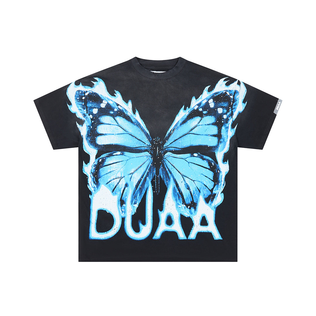 DUAA FLAMING BLUE BUTTERFLY VINTAGE WASH T‑SHIRT