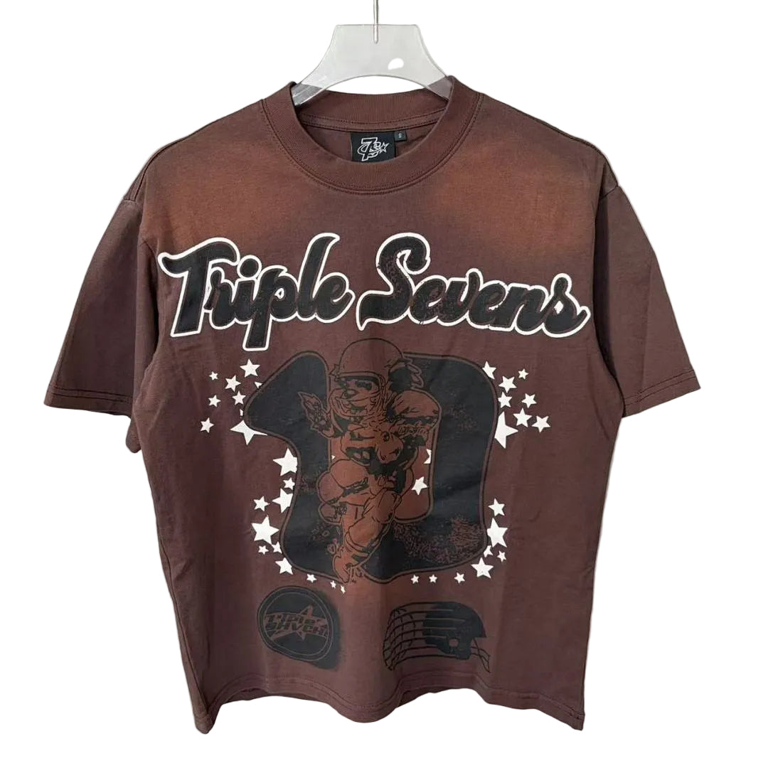 Triple Sevens Vintage Football Graphic Brown Washed Tee