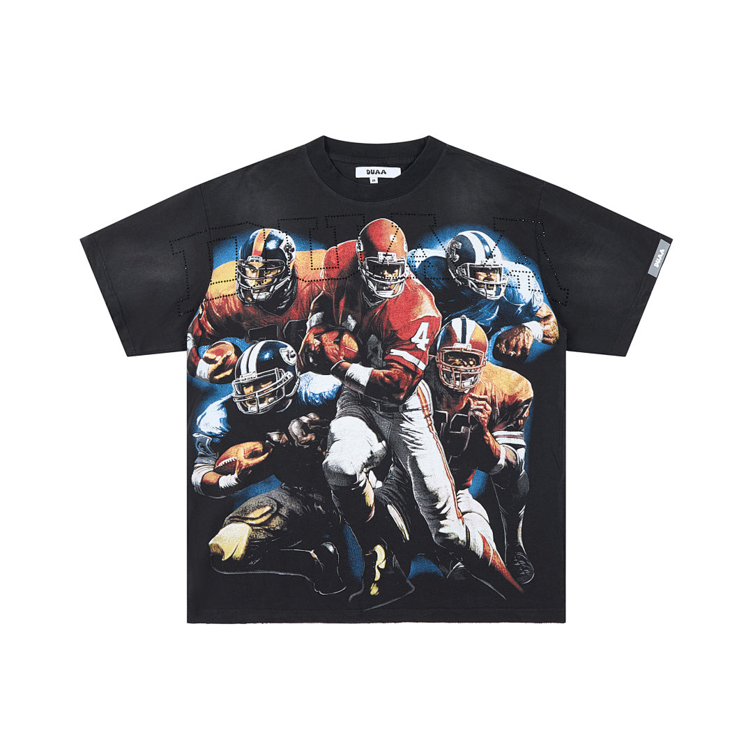 DUAA AMERICAN FOOTBALL RHINESTONE VINTAGE WASH T‑SHIRT