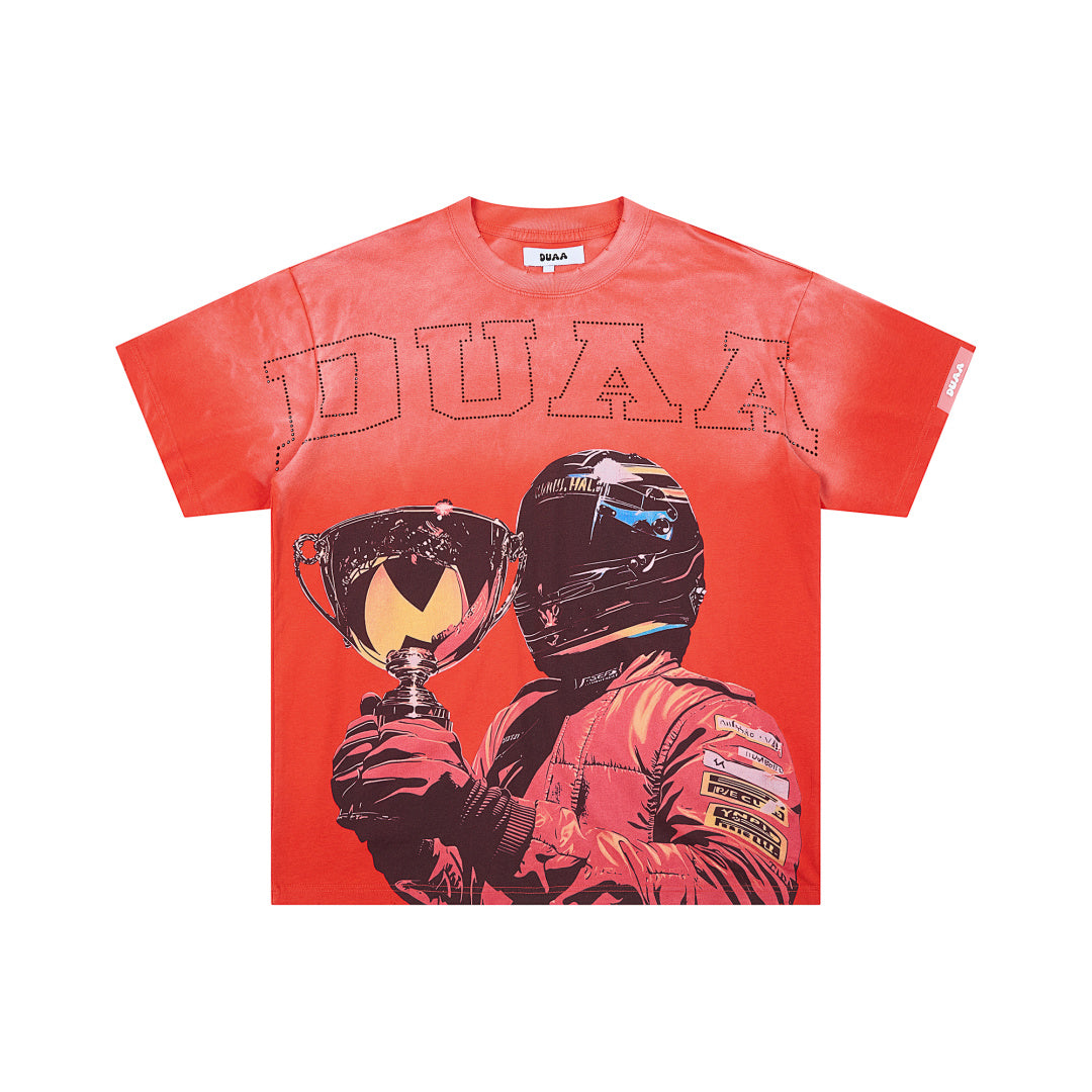 DUAA RACING CHAMPION TROPHY RHINESTONE VINTAGE WASH T‑SHIRT
