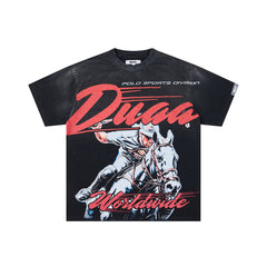 DUAA WORLDWIDE POLO HORSE RIDER RHINESTONE VINTAGE WASH T‑SHIRT