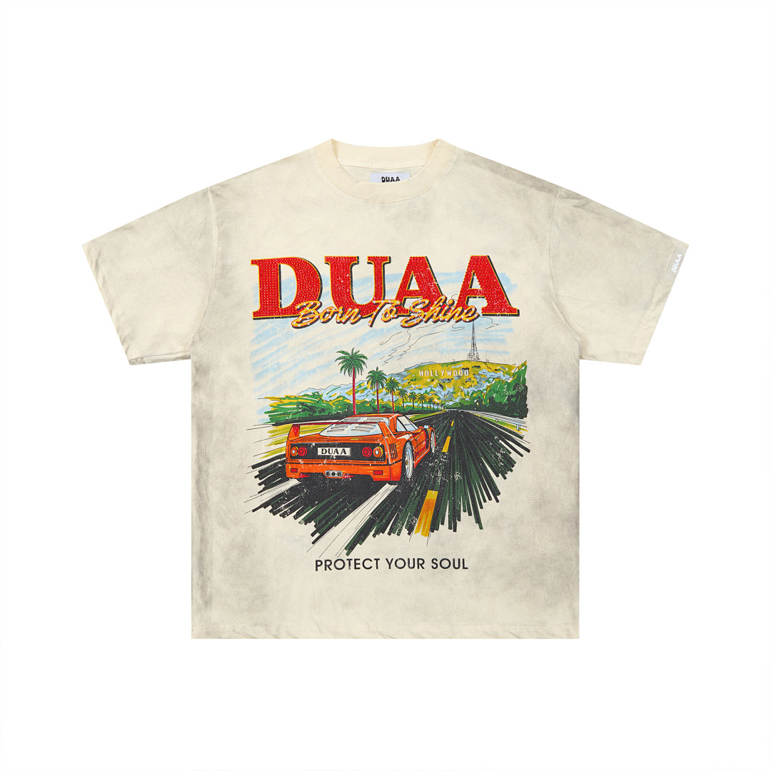 DUAA BORN TO SHINE HOLLYWOOD SPORTS CAR RHINESTONE T‑SHIRT